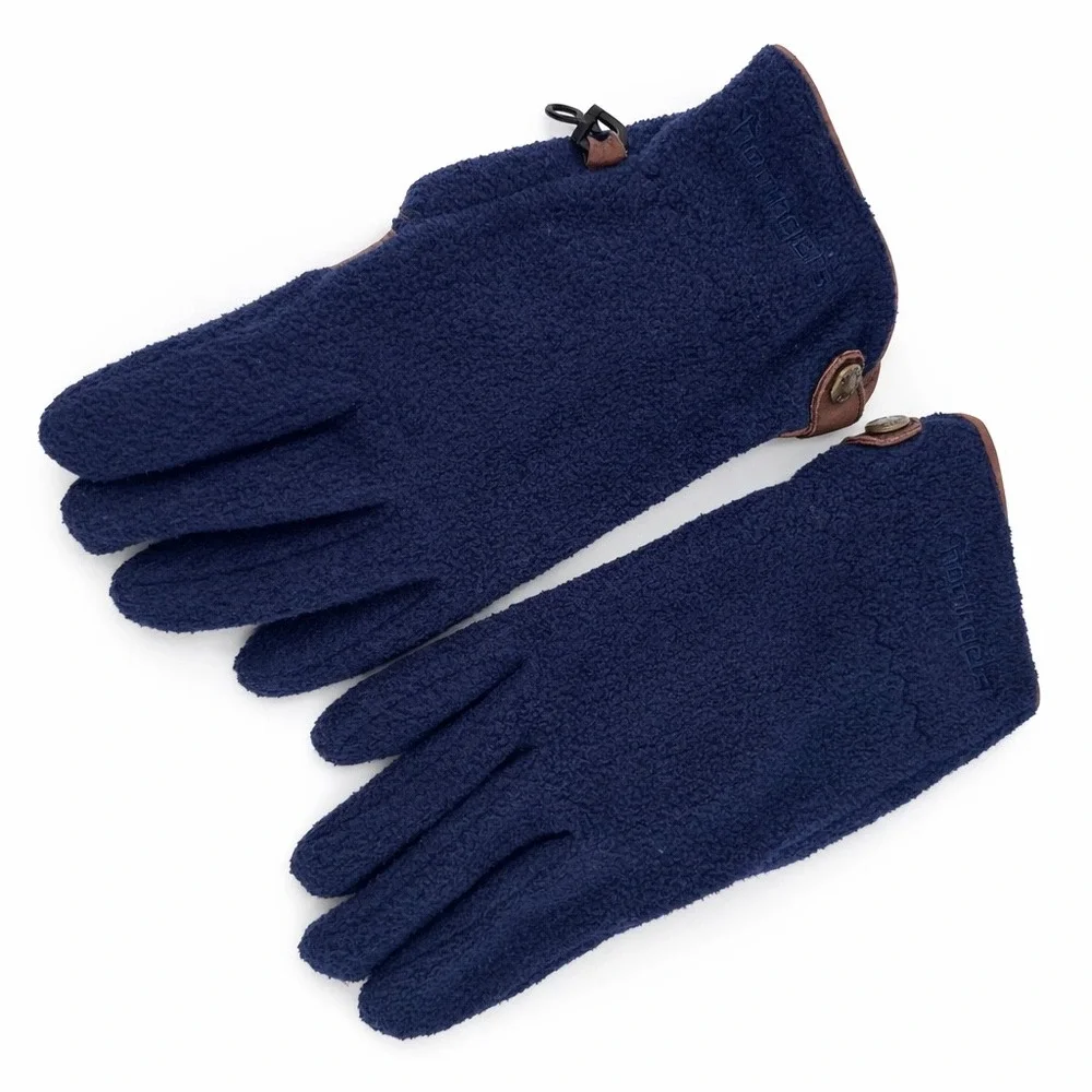 Hotfingers Fleece Gloves Mens OS Navy Blue‎ Leather Trim Gorpcore Winter